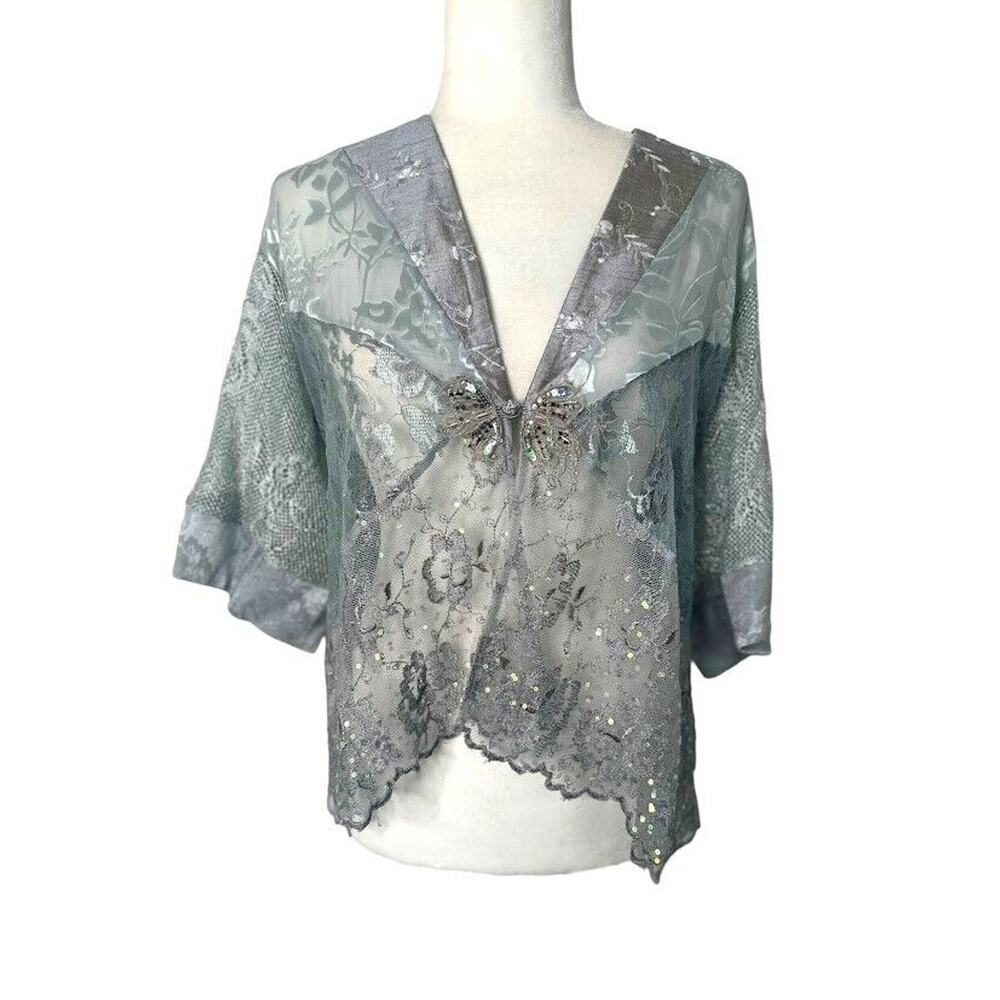 Spencer Alexis Womens M Jacket Sequin Lace Acetate Silk Butterfly USA Formal